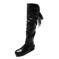 Shoes For Women Knee High Boots Red Black White Tall Boots Woman Pleated Low Heel Casual Leather Female Long Shoes