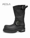 Black Leather Motorcycle Men's Boots Round Toe Chunky Sole Buckle Strap Booties Luxury Designer Trendy Men's Shoes Botas Mujer