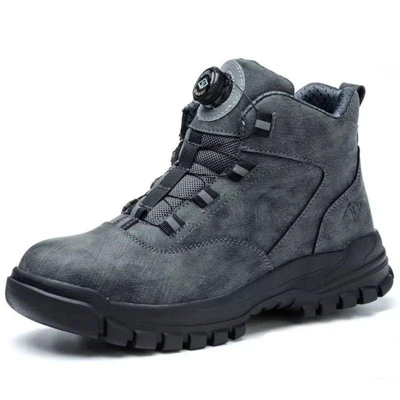 Rotating Buttons Work Boots Men Steel Toe Shoes Safety Boots Puncture-Proof Protective Shoes Waterproof Indestructible Shoes New
