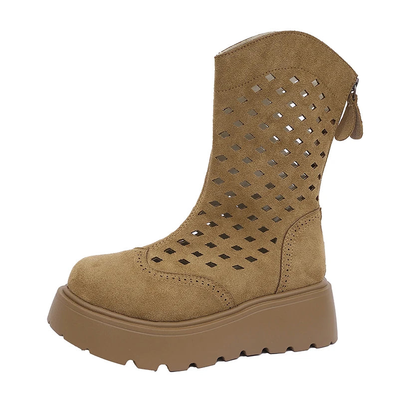 Booties Summer New Round Toe Cutout Breathable Platform Non-slip Cooling Boots