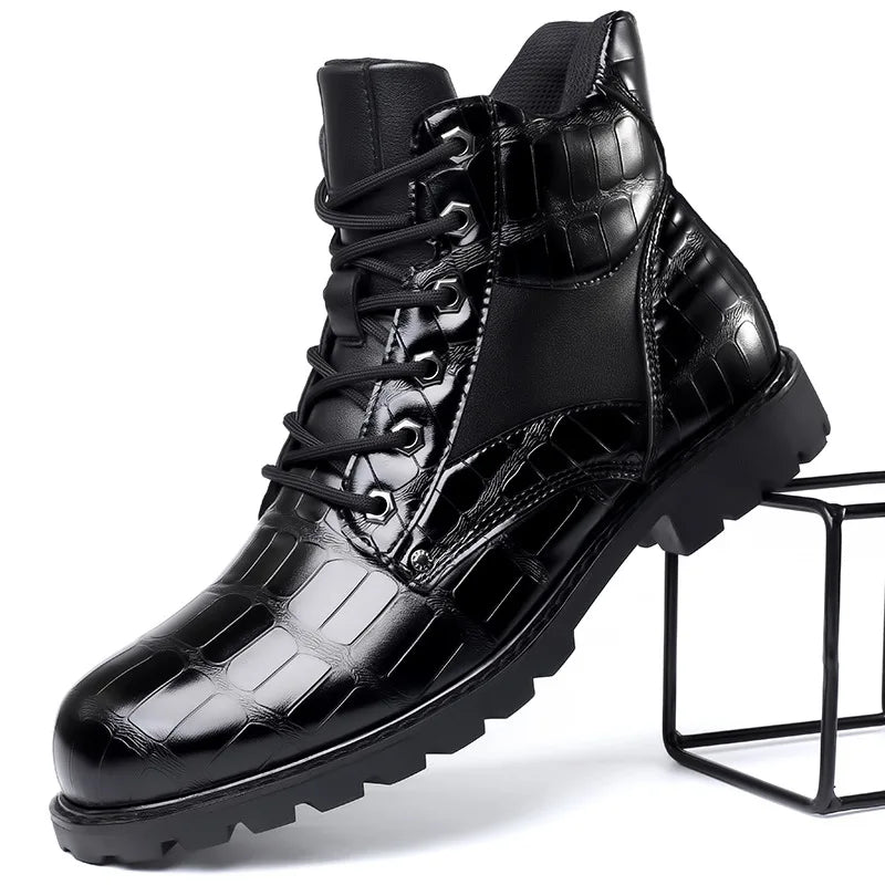 Designer British Style Black Platform Boots Men Comfort Leather Motorcycle Ankle Boots Man Luxury Chelsea Boot Chaussure Hommes