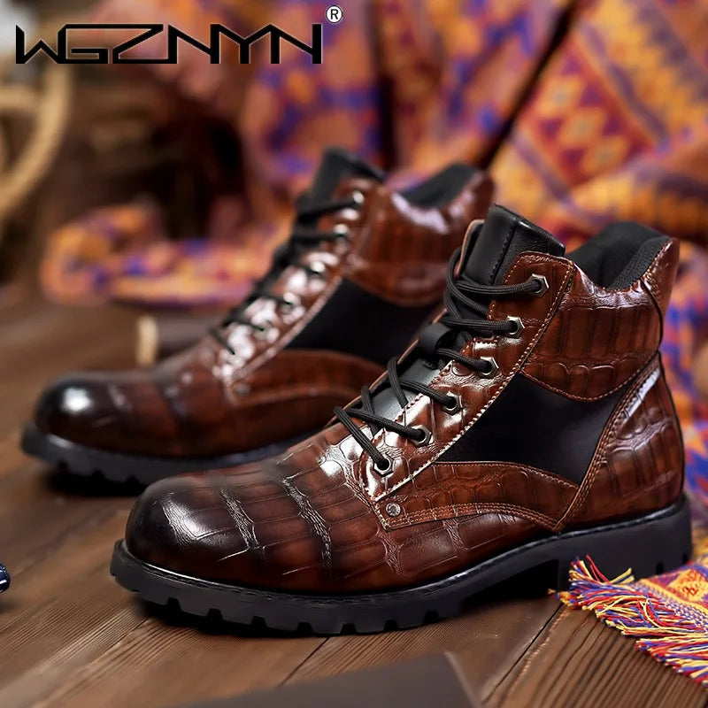 Designer British Style Black Platform Boots Men Comfort Leather Motorcycle Ankle Boots Man Luxury Chelsea Boot Chaussure Hommes