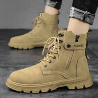 New Men's Versatile Casual Shoes Fashionable Trendy Motorcycle Boots High Top Workwear Boots with British Style Retro Shoes Cosy