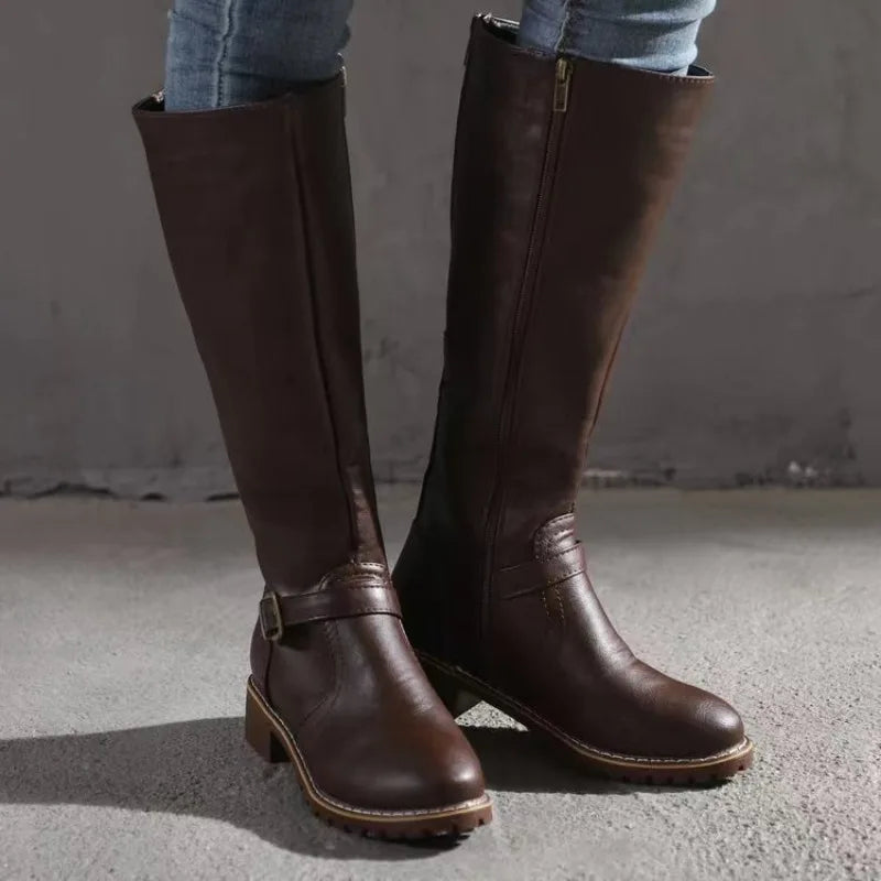 Over-the-Knee Chunky Heel Riding Boots with Buckle Platform 2026