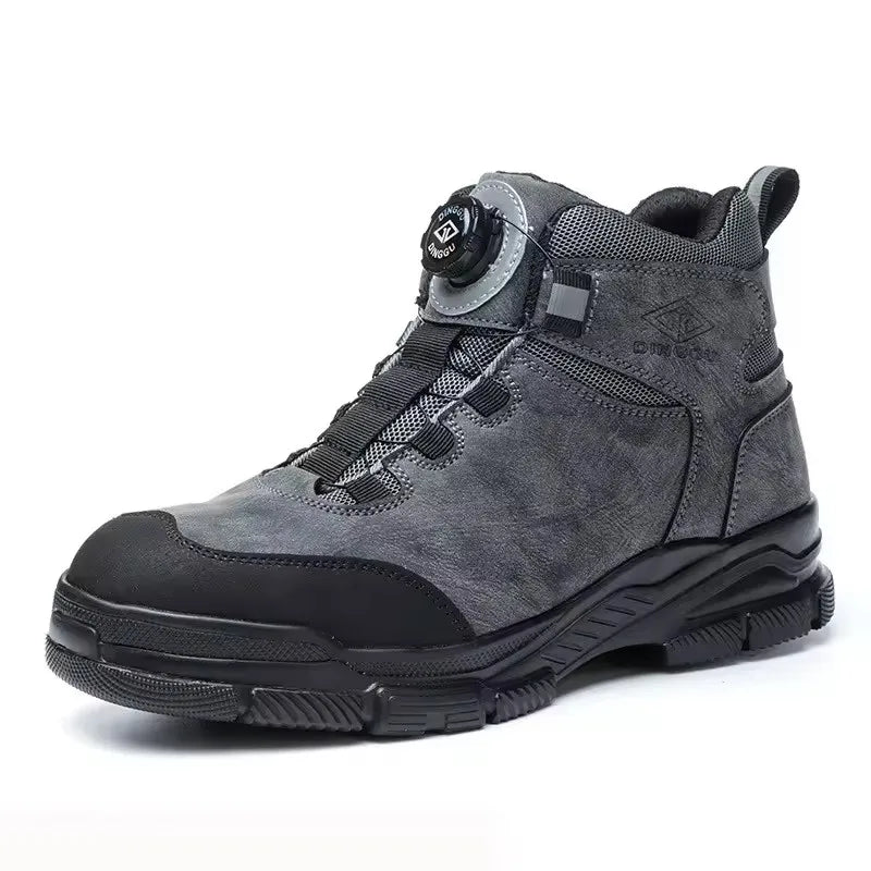 Rotating Buttons Work Boots Men Steel Toe Shoes Safety Boots Puncture-Proof Protective Shoes Waterproof Indestructible Shoes New