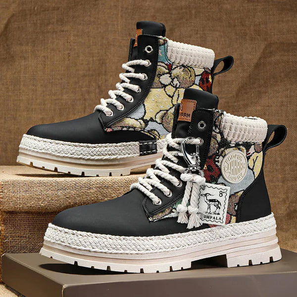Men High Top Boots Fad Trend Outdoor Comfort Ankle Boot for Men Lace-Up Boot Retro British Style Tooling Boots Botas Para Hombre