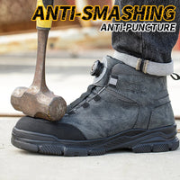Rotating Buttons Work Boots Men Steel Toe Shoes Safety Boots Puncture-Proof Protective Shoes Waterproof Indestructible Shoes New