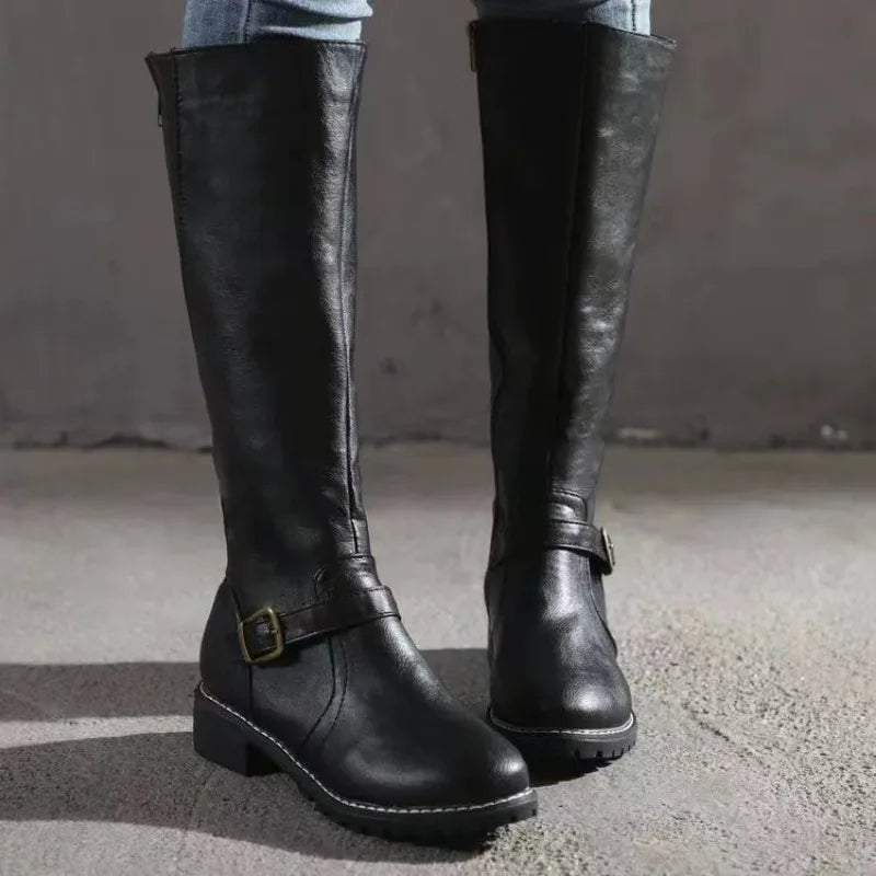 Over-the-Knee Chunky Heel Riding Boots with Buckle Platform 2026