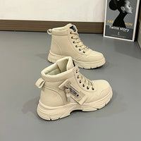 Fashion Booties Autumn New Round Toe Front Lace-up Platform Non-Slip Wear-Resistant Single Shoes