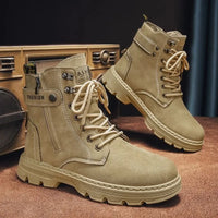 New Men's Versatile Casual Shoes Fashionable Trendy Motorcycle Boots High Top Workwear Boots with British Style Retro Shoes Cosy
