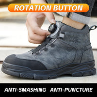 Rotating Buttons Work Boots Men Steel Toe Shoes Safety Boots Puncture-Proof Protective Shoes Waterproof Indestructible Shoes New