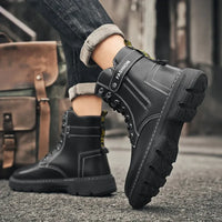 New Men's Versatile Casual Shoes Fashionable Trendy Motorcycle Boots High Top Workwear Boots with British Style Retro Shoes Cosy