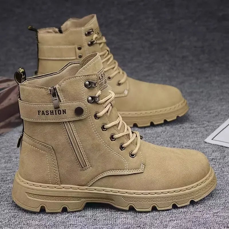 New Men's Versatile Casual Shoes Fashionable Trendy Motorcycle Boots High Top Workwear Boots with British Style Retro Shoes Cosy