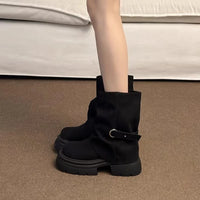 Women's Thick Bottom Boots British Style Autumn Winter Short Boots Brown Mermaid Tube Boot Daily Wear Round Toe Boots 2026 New