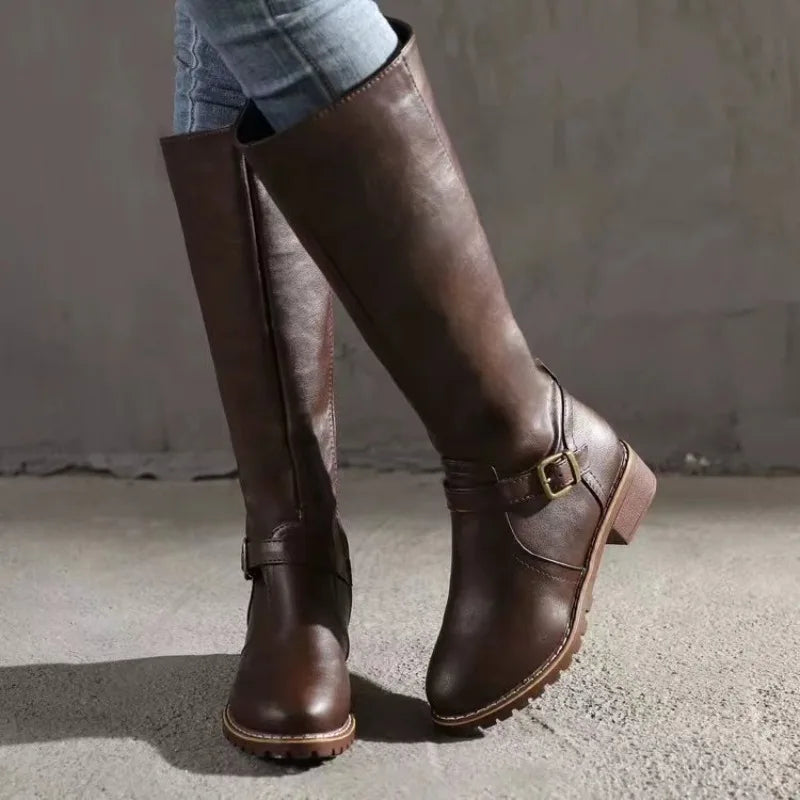 Over-the-Knee Chunky Heel Riding Boots with Buckle Platform 2026