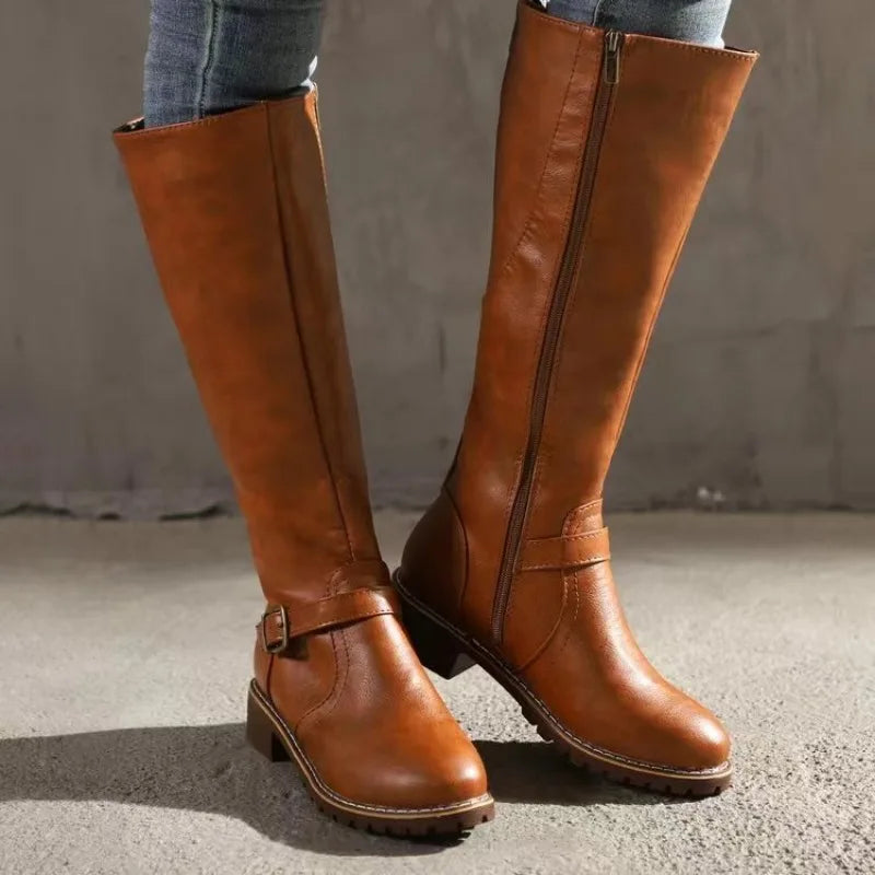 Over-the-Knee Chunky Heel Riding Boots with Buckle Platform 2026
