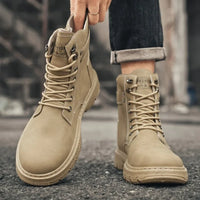 New Men's Versatile Casual Shoes Fashionable Trendy Motorcycle Boots High Top Workwear Boots with British Style Retro Shoes Cosy