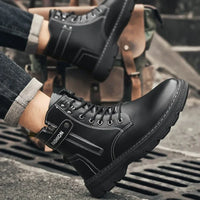 New Men's Versatile Casual Shoes Fashionable Trendy Motorcycle Boots High Top Workwear Boots with British Style Retro Shoes Cosy