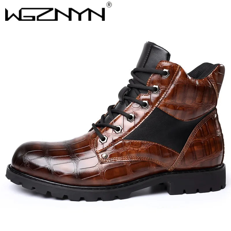 Designer British Style Black Platform Boots Men Comfort Leather Motorcycle Ankle Boots Man Luxury Chelsea Boot Chaussure Hommes