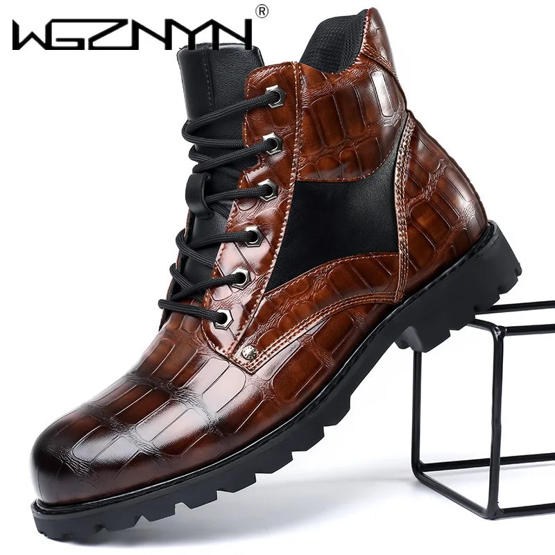 Designer British Style Black Platform Boots Men Comfort Leather Motorcycle Ankle Boots Man Luxury Chelsea Boot Chaussure Hommes
