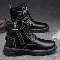 New Men's Versatile Casual Shoes Fashionable Trendy Motorcycle Boots High Top Workwear Boots with British Style Retro Shoes Cosy