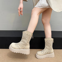 Booties Summer New Round Toe Cutout Breathable Platform Non-slip Cooling Boots