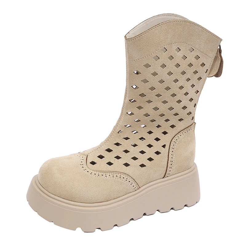 Booties Summer New Round Toe Cutout Breathable Platform Non-slip Cooling Boots