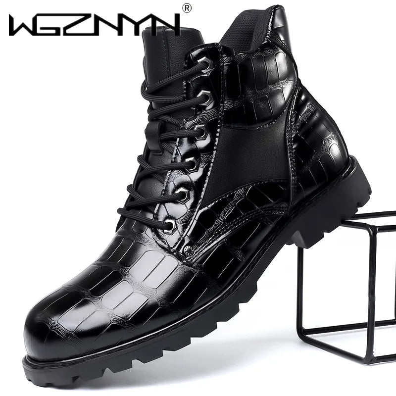 Designer British Style Black Platform Boots Men Comfort Leather Motorcycle Ankle Boots Man Luxury Chelsea Boot Chaussure Hommes
