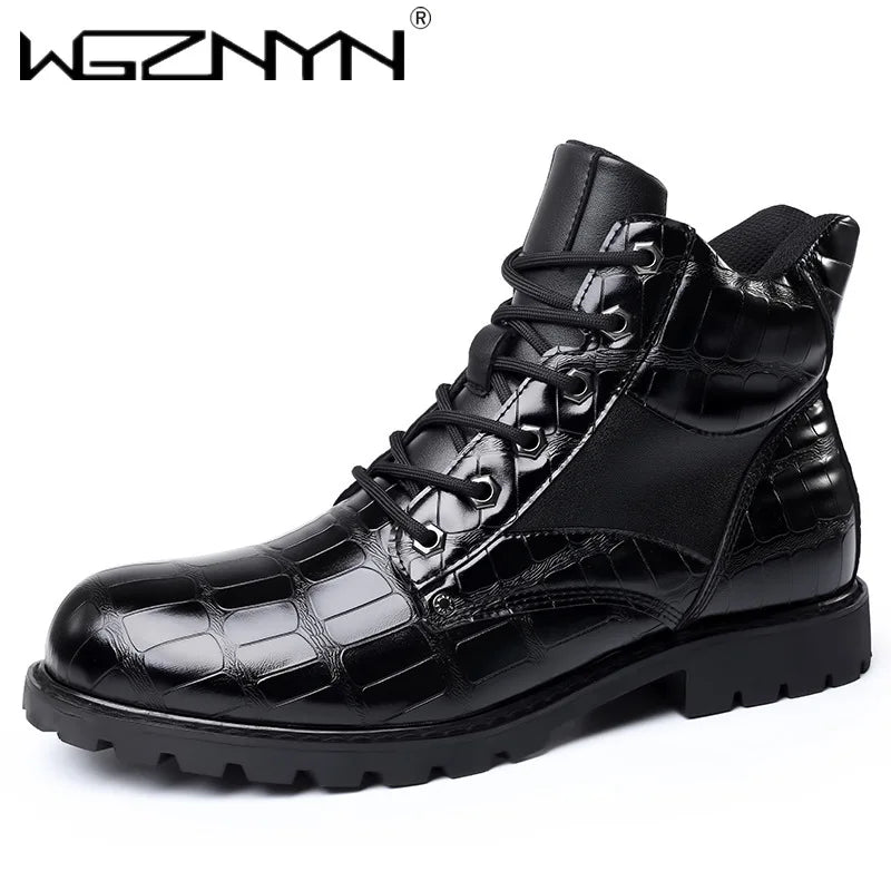 Designer British Style Black Platform Boots Men Comfort Leather Motorcycle Ankle Boots Man Luxury Chelsea Boot Chaussure Hommes