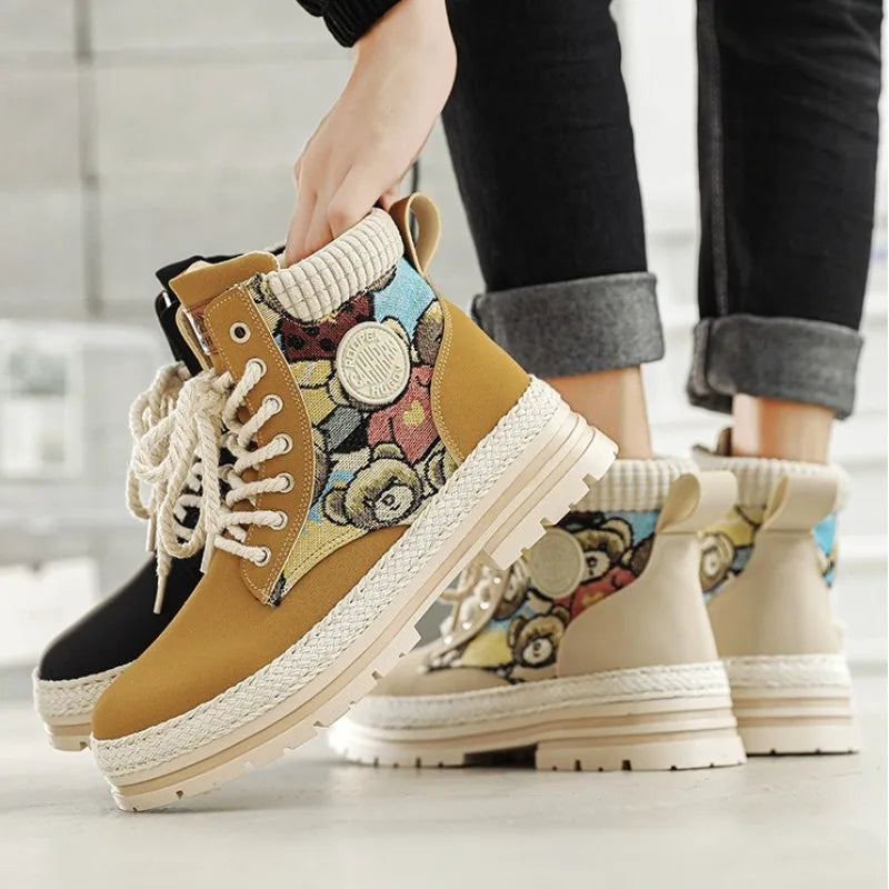 Men High Top Boots Fad Trend Outdoor Comfort Ankle Boot for Men Lace-Up Boot Retro British Style Tooling Boots Botas Para Hombre