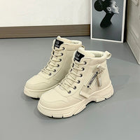 Fashion Booties Autumn New Round Toe Front Lace-up Platform Non-Slip Wear-Resistant Single Shoes
