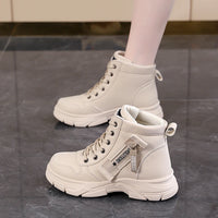Fashion Booties Autumn New Round Toe Front Lace-up Platform Non-Slip Wear-Resistant Single Shoes