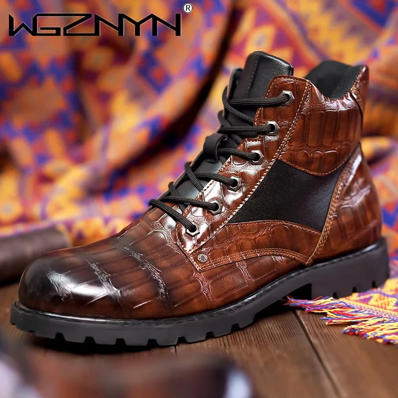 Designer British Style Black Platform Boots Men Comfort Leather Motorcycle Ankle Boots Man Luxury Chelsea Boot Chaussure Hommes