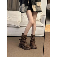 Women's Thick Bottom Boots British Style Autumn Winter Short Boots Brown Mermaid Tube Boot Daily Wear Round Toe Boots 2026 New