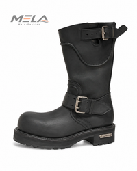 Black Leather Motorcycle Men's Boots Round Toe Chunky Sole Buckle Strap Booties Luxury Designer Trendy Men's Shoes Botas Mujer