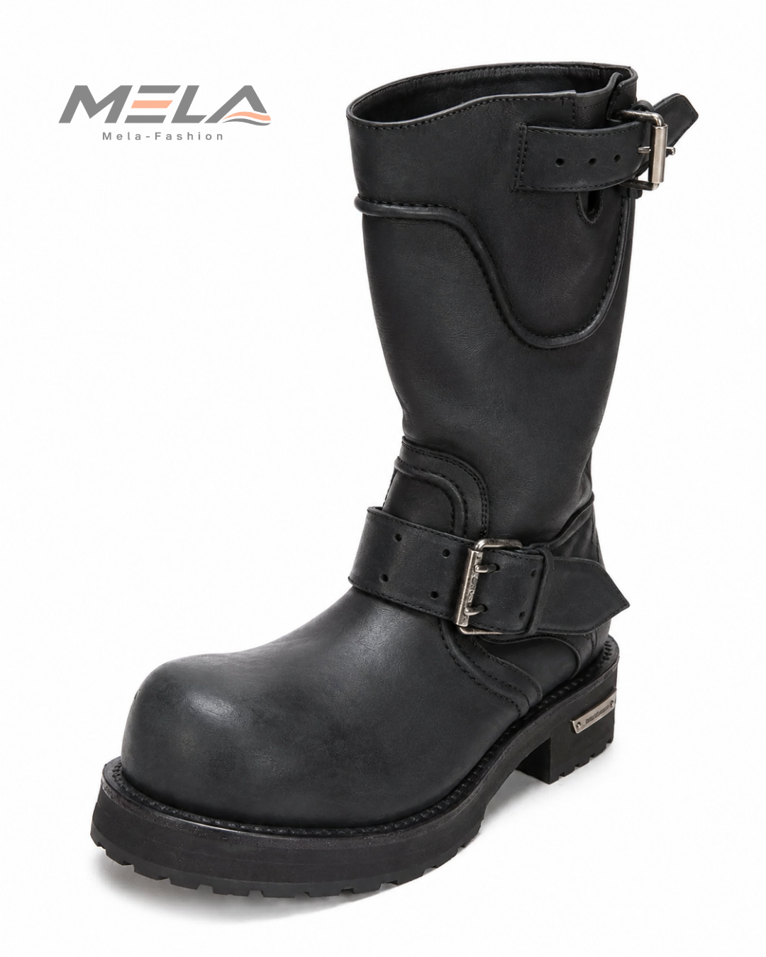 Black Leather Motorcycle Men's Boots Round Toe Chunky Sole Buckle Strap Booties Luxury Designer Trendy Men's Shoes Botas Mujer