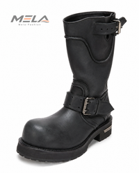 Black Leather Motorcycle Men's Boots Round Toe Chunky Sole Buckle Strap Booties Luxury Designer Trendy Men's Shoes Botas Mujer