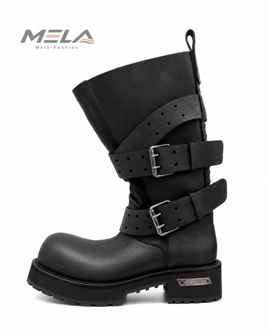 Black Leather Motorcycle Men's Boots Round Toe Chunky Sole Buckle Strap Booties Luxury Designer Trendy Men's Shoes Botas Mujer