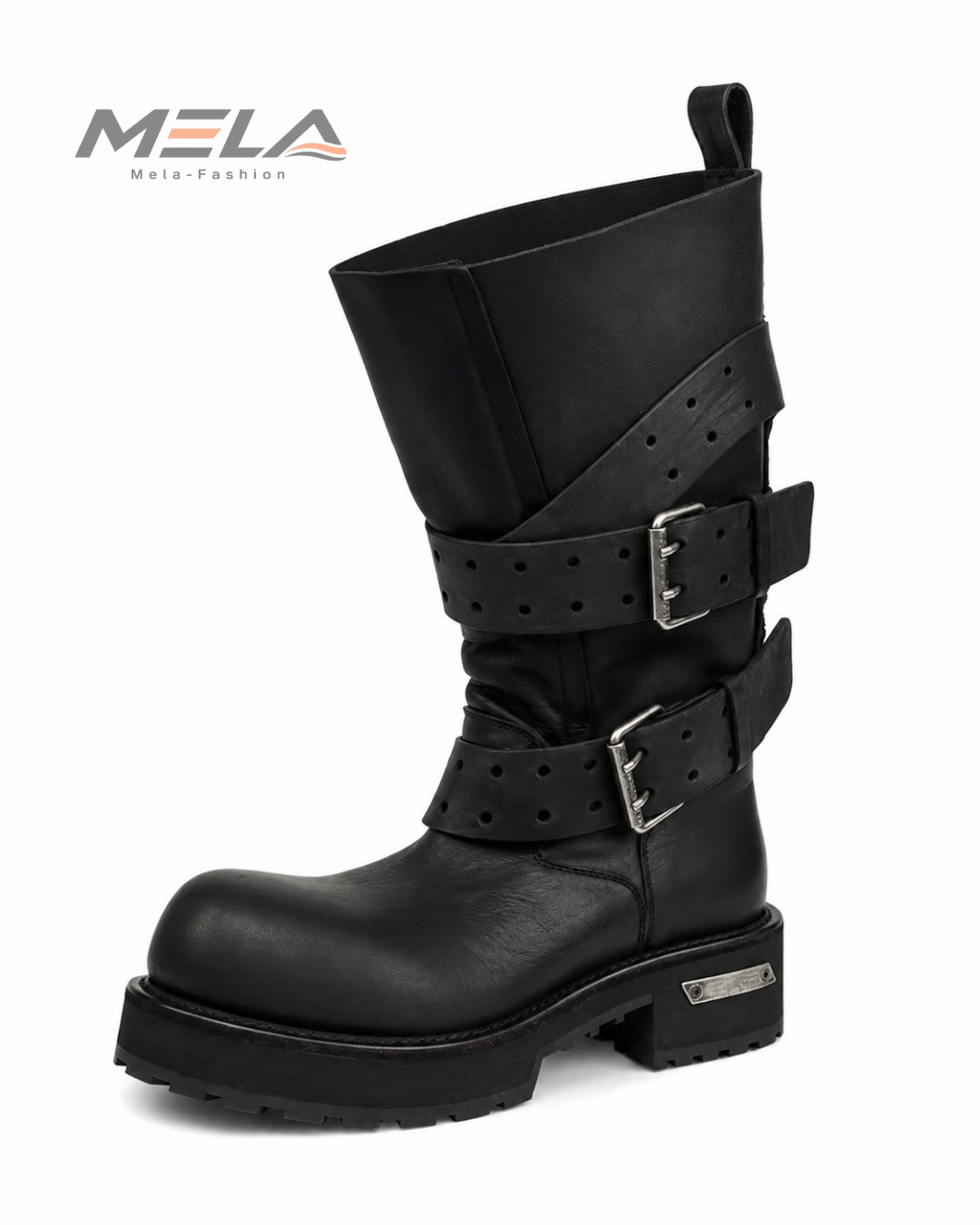 Black Leather Motorcycle Men's Boots Round Toe Chunky Sole Buckle Strap Booties Luxury Designer Trendy Men's Shoes Botas Mujer