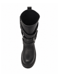 Black Leather Motorcycle Men's Boots Round Toe Chunky Sole Buckle Strap Booties Luxury Designer Trendy Men's Shoes Botas Mujer