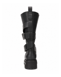 Black Leather Motorcycle Men's Boots Round Toe Chunky Sole Buckle Strap Booties Luxury Designer Trendy Men's Shoes Botas Mujer