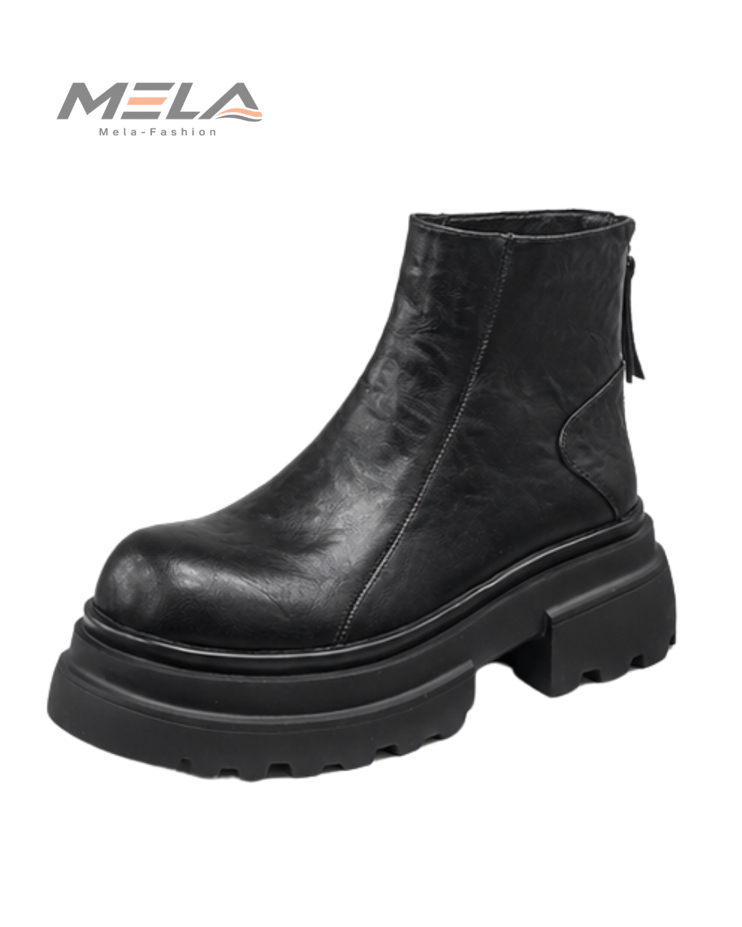 Black Leather Thick Platform Sole Chelsea Boots for Men Back Zipper Gothic Punk Street Booties Vintage Handcrafted Men's Boots