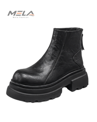 Black Leather Thick Platform Sole Chelsea Boots for Men Back Zipper Gothic Punk Street Booties Vintage Handcrafted Men's Boots