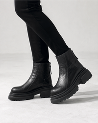 Black Leather Thick Platform Sole Chelsea Boots for Men Back Zipper Gothic Punk Street Booties Vintage Handcrafted Men's Boots