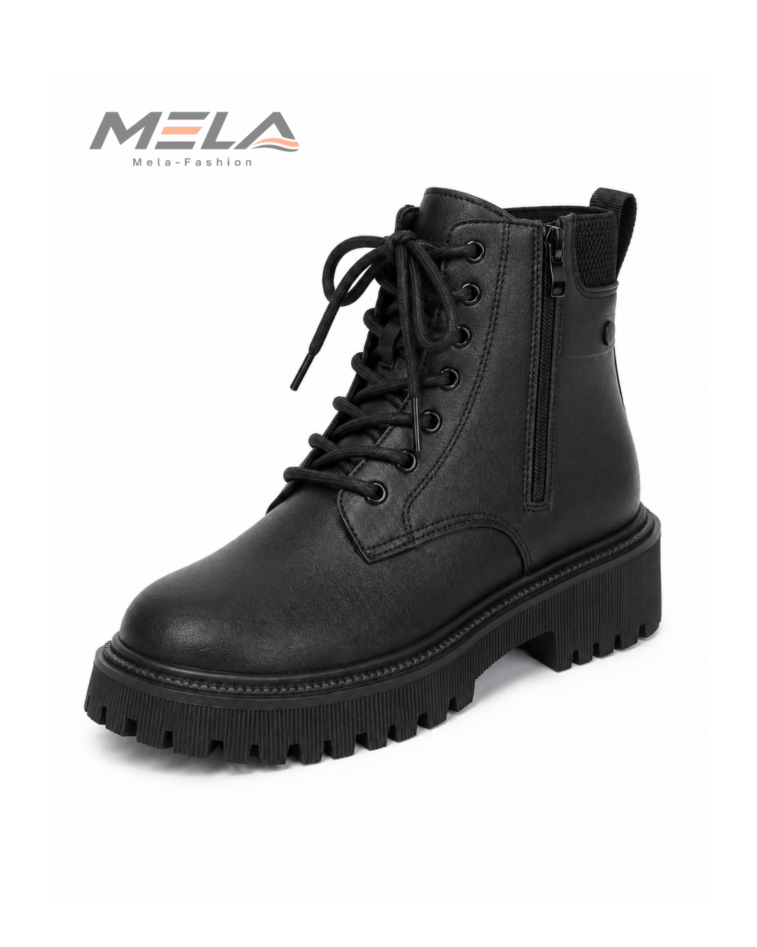 Block Heel Booties Autumn and Winter New Round Toe Front Lace-up Platform Anti-Slip Wear-Resistant Cotton Boots