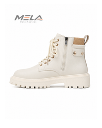 Block Heel Booties Autumn and Winter New Round Toe Front Lace-up Platform Anti-Slip Wear-Resistant Cotton Boots