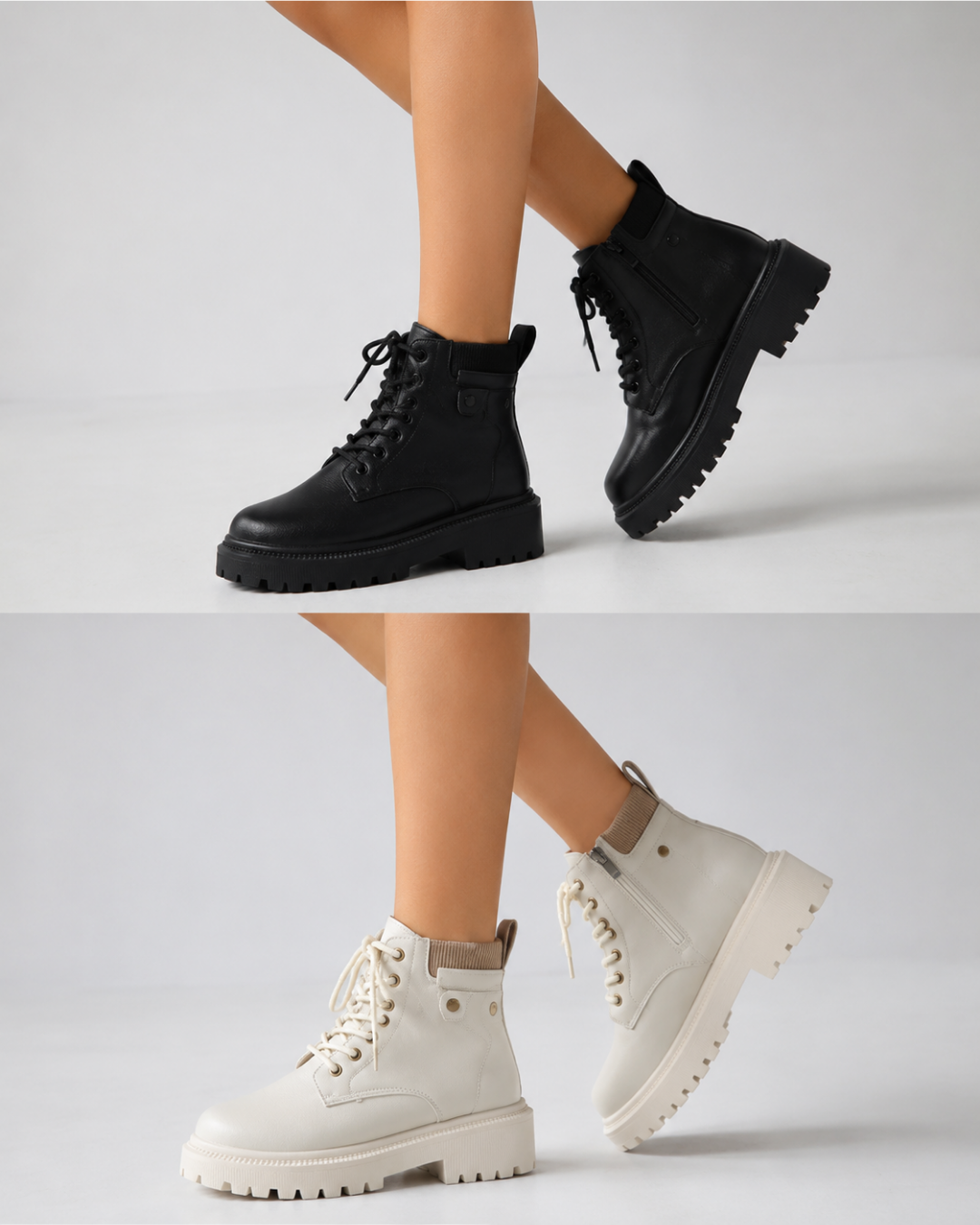 Block Heel Booties Autumn and Winter New Round Toe Front Lace-up Platform Anti-Slip Wear-Resistant Cotton Boots