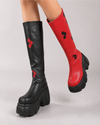 Platform Block Heel High Boots Women's Round Toe Sleeve Soft Sole Waterproof Non-Slip Boots