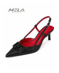 Minimalist Women's Stiletto Heels with Shallow Pointed Toe and Square Buckle - Black