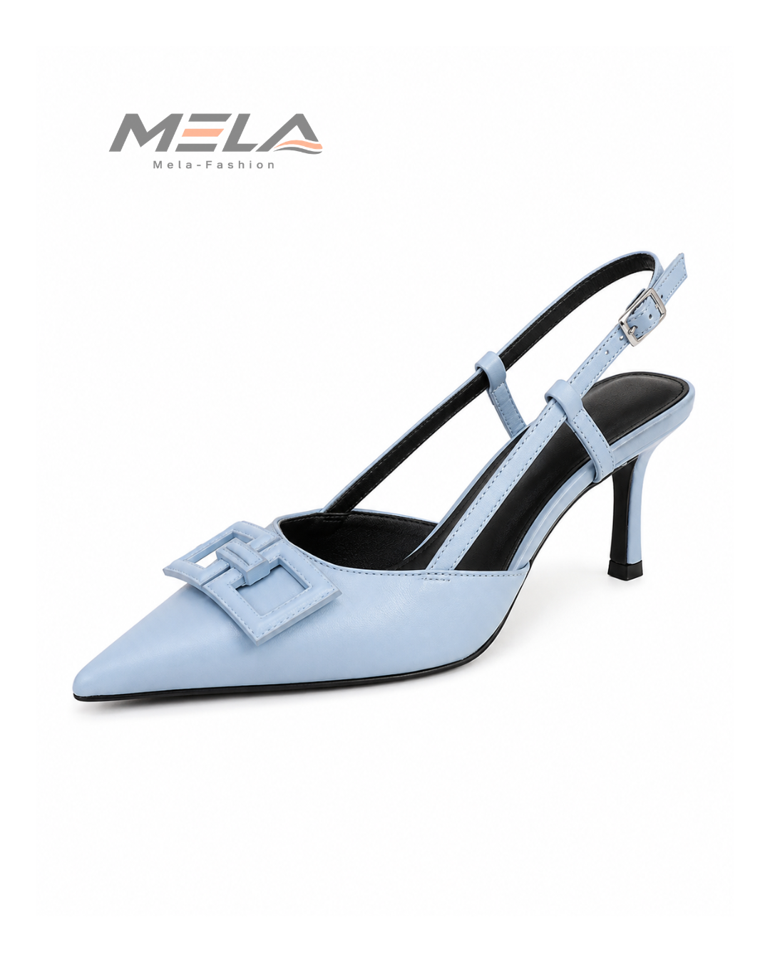 Minimalist Women's Stiletto Heels with Shallow Pointed Toe and Square Buckle - Blue